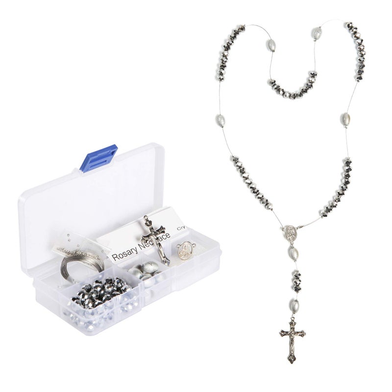 Linpeng Silver Crystal Glass Plastic Beads Rosary DIY Jewelry Kit, Rosary Making Supplies, Gift for Beader, Silver, 1 Pack - Image 1